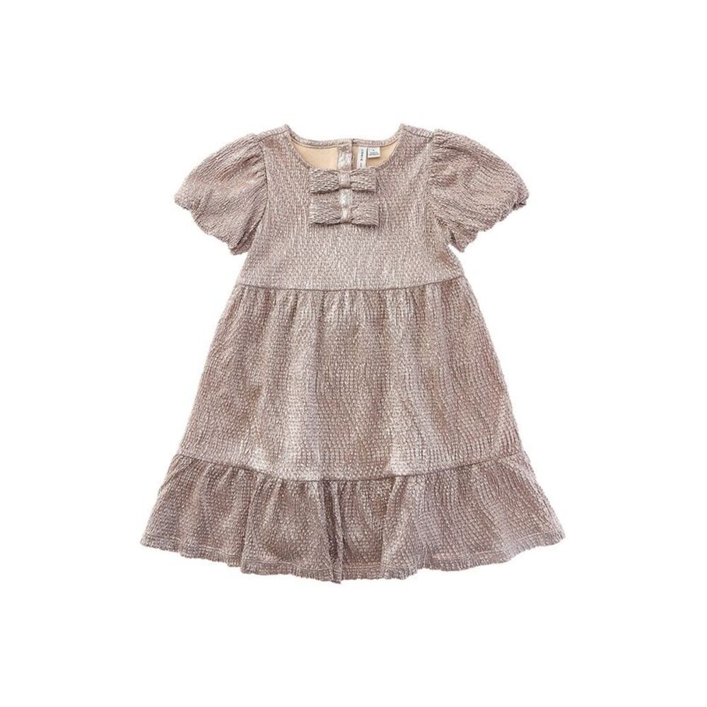 Janie And Jack Girls Metallic Bow Dress, Silver